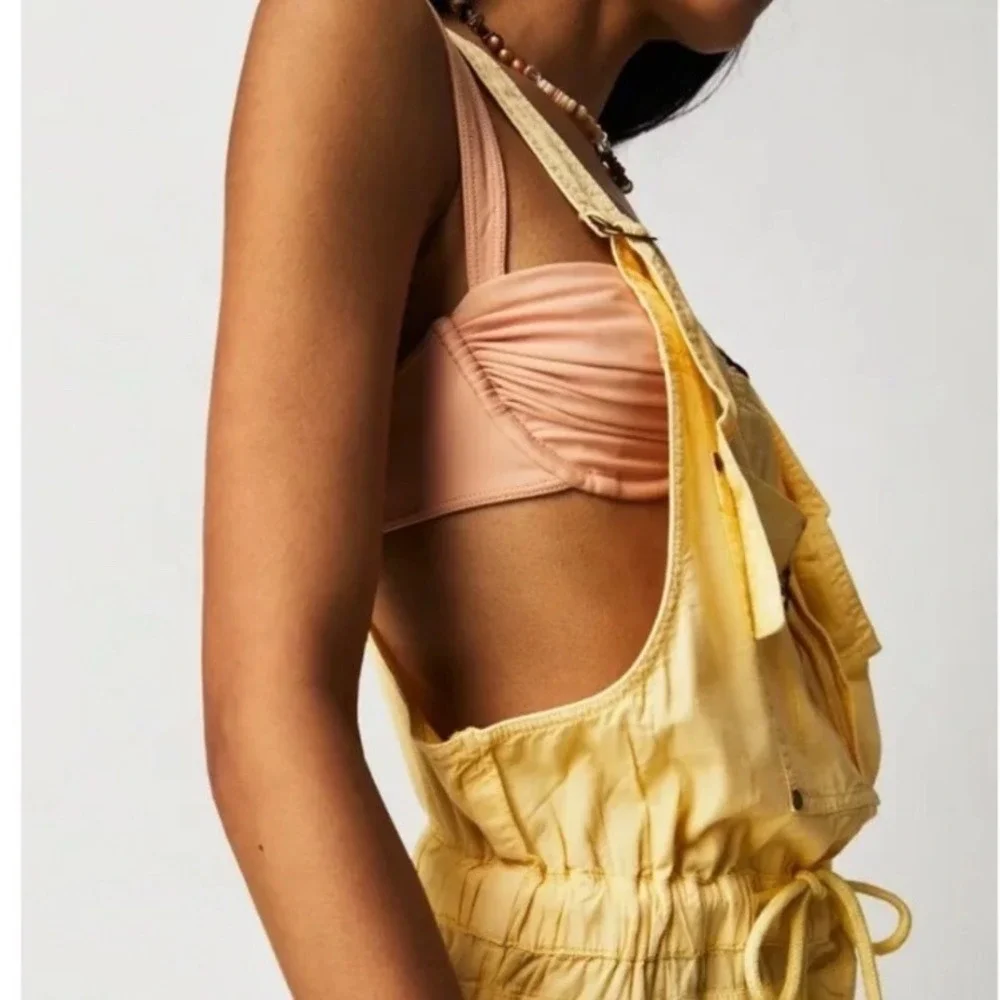 Free People Gracie Skirtall Yellow Maxi Overall Dress Size L OB1671460